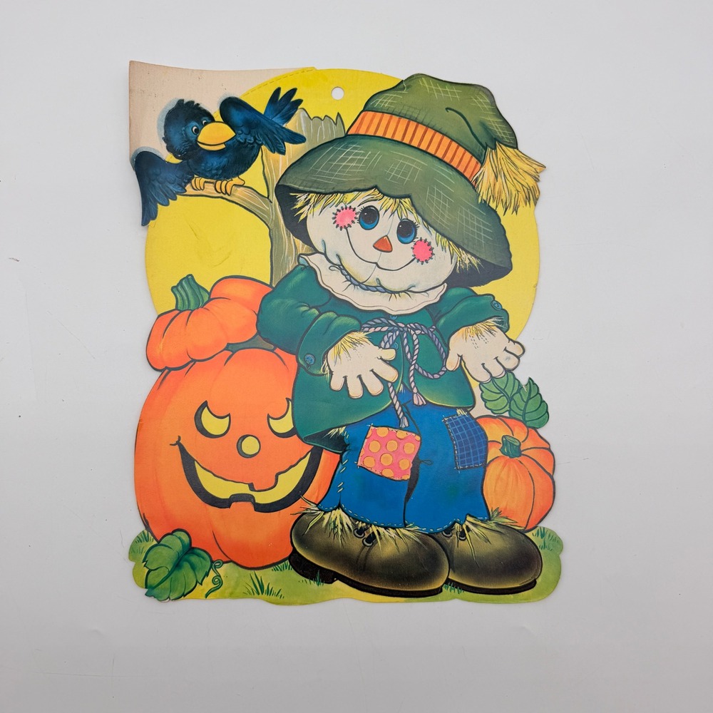Vintage 1982 Peck Inc Halloween Scarecrow Pumpkin Die Cut Wall Decor 12.5 inch